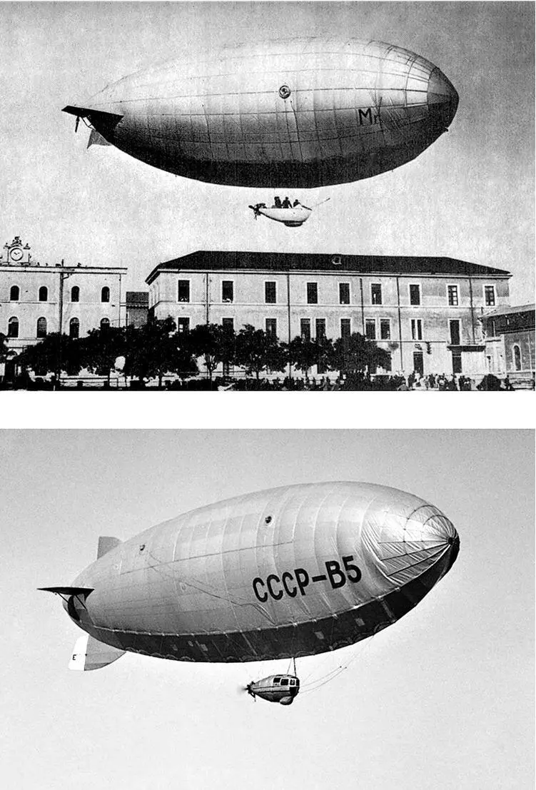 Вверху итальянский дирижабль Mr 1924 годВнизу СССРВ5 1933 год первый - фото 101