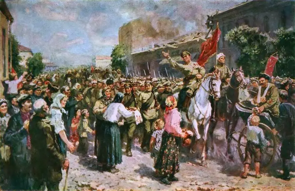 НАСЕЛЕНИЕ МИНСКА ВСТРЕЧАЕТ КРАСНУЮ АРМИЮ 11 ИЮЛЯ 1920 г С картины Г - фото 47