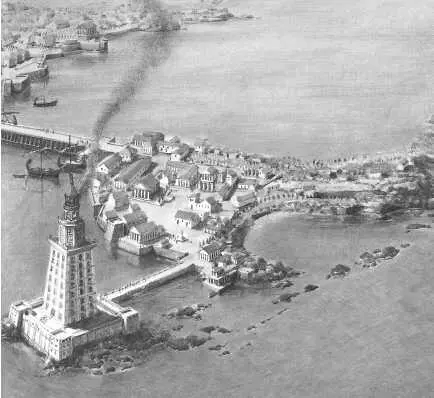 Александрийский маяк и остров Фарос в бухте Александрии с панорамой города - фото 6