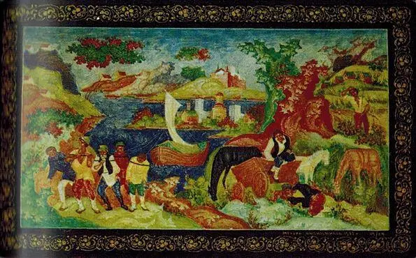 В Н Овчинников Коробка Бурлаки 1933 Композиция строится па фоне - фото 62