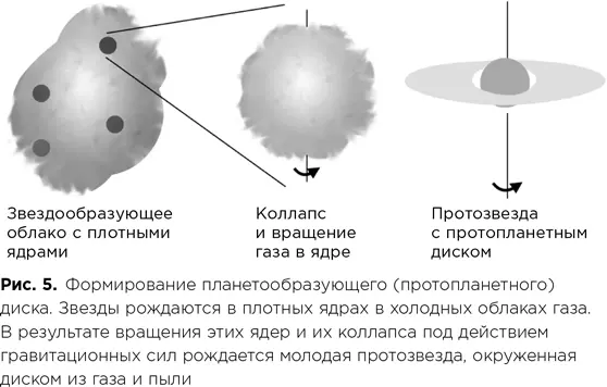 По мере того как газ перестает сжиматься и начинает охлаждаться частицы пыли - фото 13