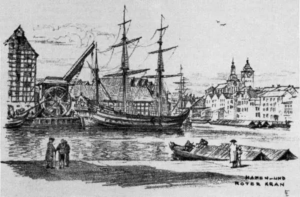 Гавань и Красный кран Фридриха Ларса из его литосерии Город Канта 8 картин - фото 53