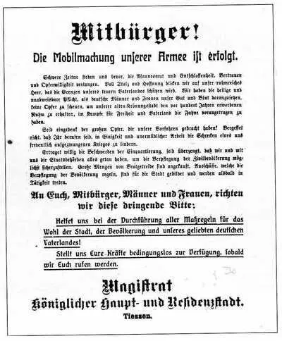 Воззвание магистрата о мобилизации в августе 1914 г Известие о начале войны - фото 83