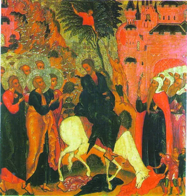 ВХОД ХРИСТА В ИЕРУСАЛИМ КОН XVI В ГОДУНОВСКАЯ ШКОЛА ИКОНОПИСИ В начале XVII - фото 92