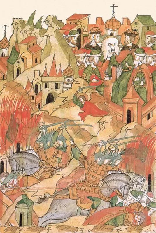Нашествие хана Батыя на Русь Миниатюра из Лицевого летописного свода XVI в - фото 144