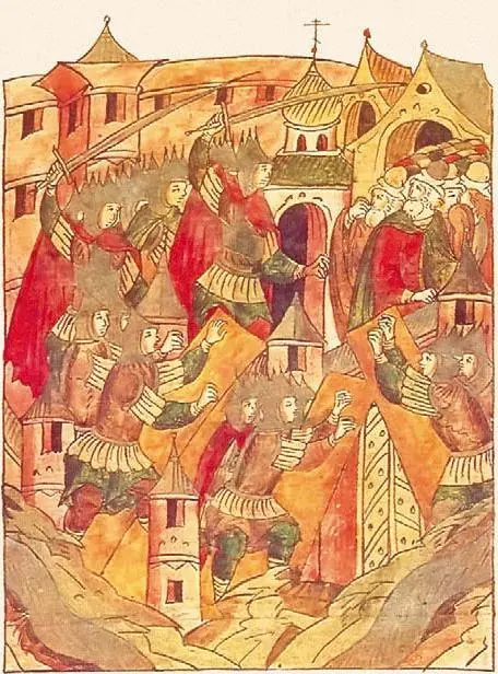 Взятие монголами города Владимира Миниатюра из Лицевого летописного свода XVI - фото 146