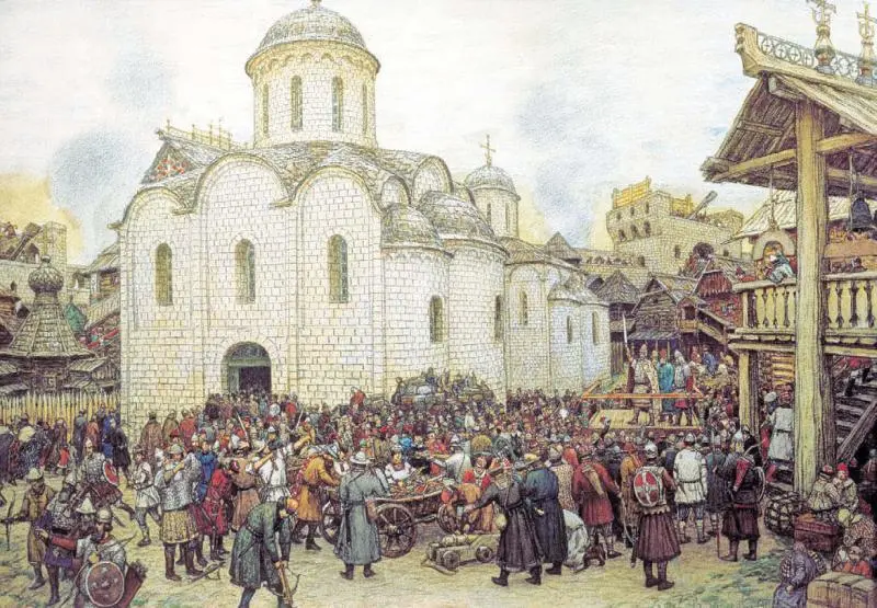 АМ Васнецов Оборона Москвы от хана Тохтамыша Двор Тимура Миниатюра XVI - фото 210