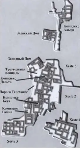 План раскопок Акротири с указанием главных сооружений освобожденных от слоя - фото 130