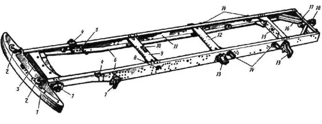 Рисунок 41 Рама автомобиля ЗИЛ431410 1 передний буфер 2 буксирные - фото 1
