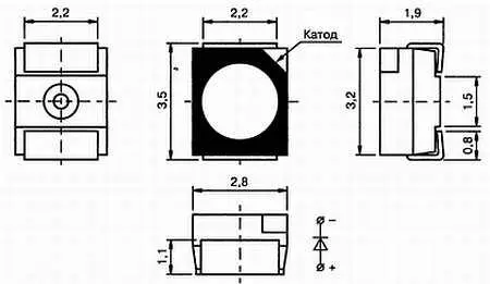 Рис 749 Геометрические размеры и схемное обозначение светодиода SMD 3528 - фото 53