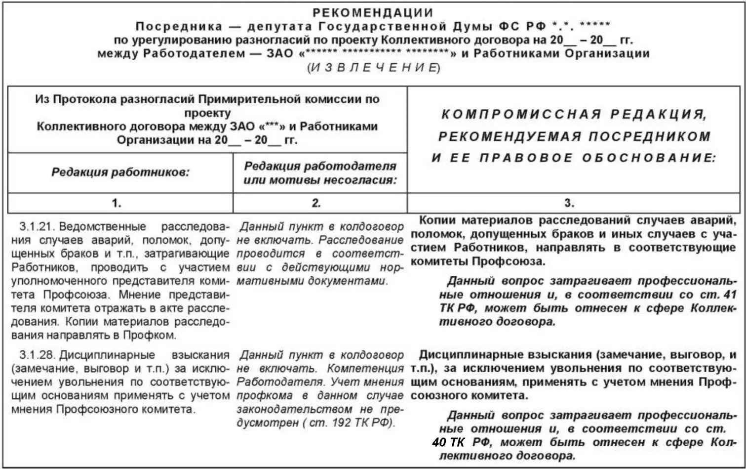 Документ 237 образец Рекомендации Посредника сторонам коллективною - фото 47