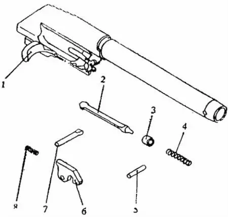 1 основание затвора с трубкой 2 ударник 3 втулка 4 пружина ударника - фото 12