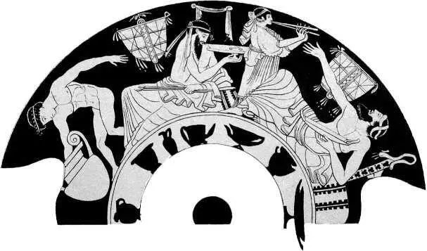 На греческом симпозиуме Гости пьют вино из чаш музыкант играет на флейте а - фото 9