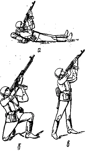 Рис 22 Положение при стрельбе по воздушным целям а лежа б с колена в - фото 22