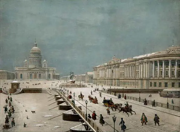 Вид на Исаакиевский наплавной мост Сенатскую и Исаакиевскую площади зимою - фото 161