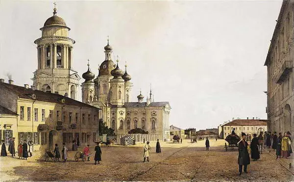 Площадь у церкви Владимирской Богоматери Литография Ф Перро Около 1840 г - фото 172