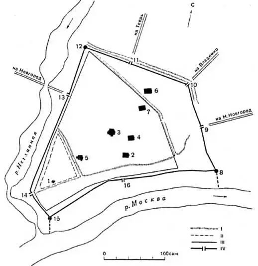 Схема развития крепости Москвы 11561367 гг I кромка кремлевского холма II - фото 29