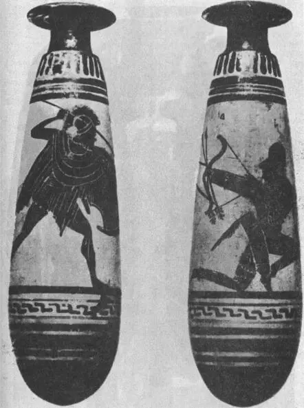 Рис 26 Битва гоплита и лучника Чернофигурный аттический алабастр 470е - фото 26