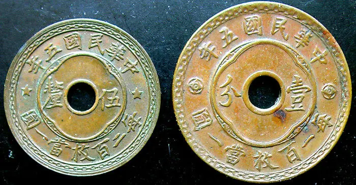 Рис 154 Монеты 05 и 1 фынь кандарин Медь 1916 г На аверсе монет вверху - фото 156