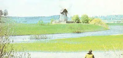 Река лодка мельница Берег с камнями Ветреный пастух - фото 44