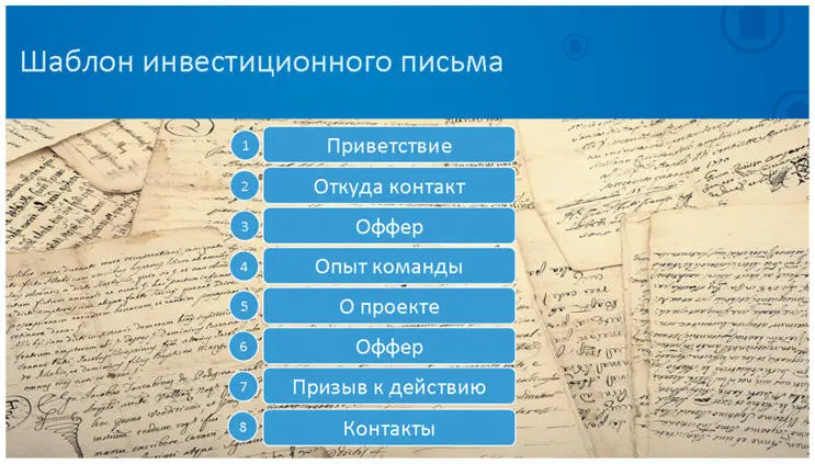 В шаблоне инвестиционного письма должно быть восемь информационных блоков При - фото 42