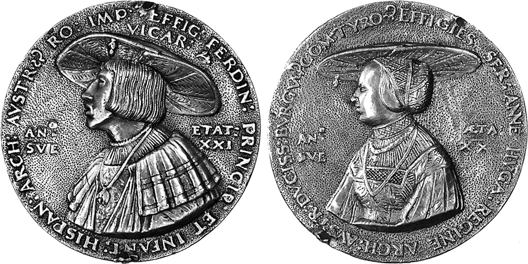 Эрцгерцог Фердинанд I Габсбург и его супруга Анна Ягеллон Медаль 1523 После - фото 87