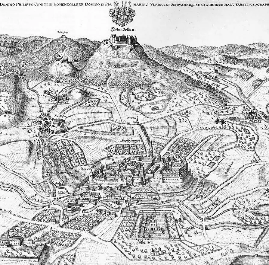 Вид на замок Гогенцоллернов 1454 Гравюра Маттеуса Мерианастаршего XVII в - фото 102