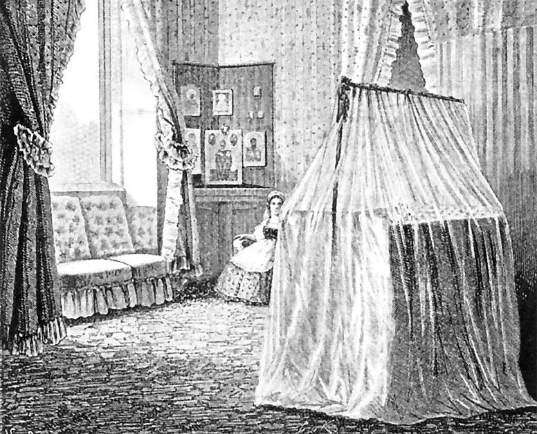 Спальня годовалого Николая II в Аничковом дворце 1869 г на заднем плане - фото 150