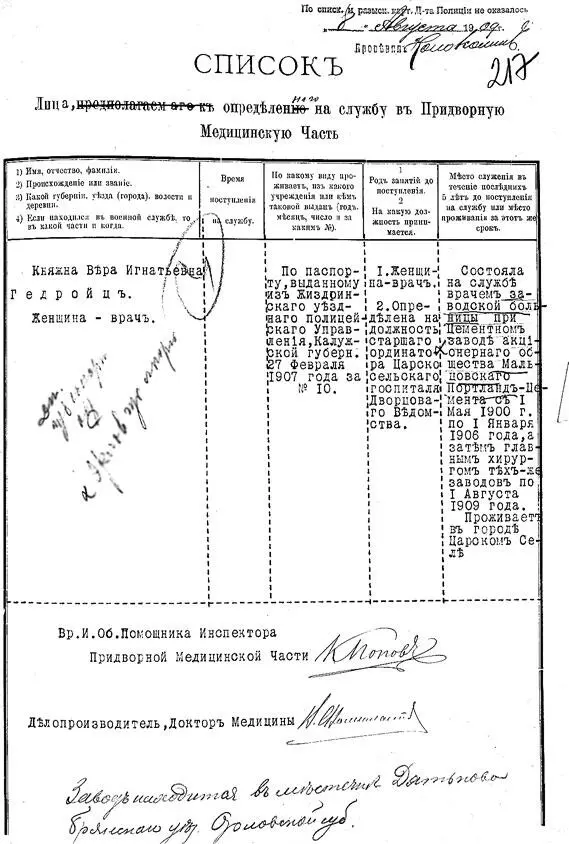 Анкетные данные В И Гедройц РГИА Ф 508 Оп 1 Д 2559 Л 217 - фото 205