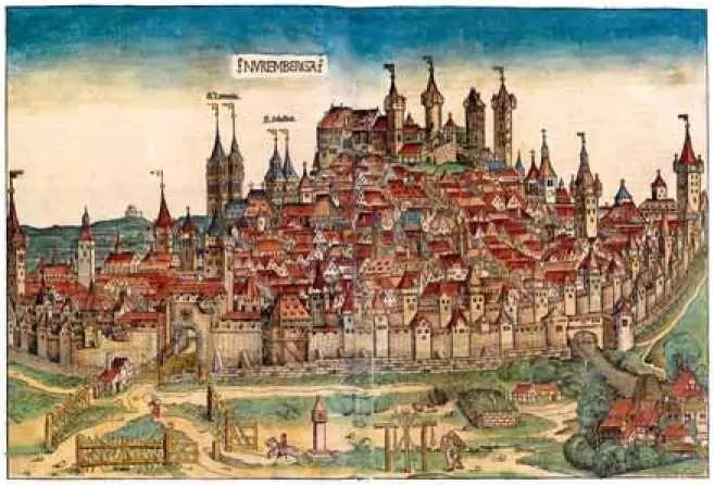 Город Нюрнберг Лист из летописи Нюренбергской хроники 1493 года Немецкий - фото 100