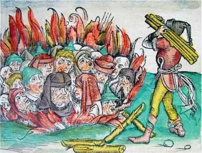 Сжигание евреев в 1338 году в Деггендорфе Бавария лист из летописи - фото 101