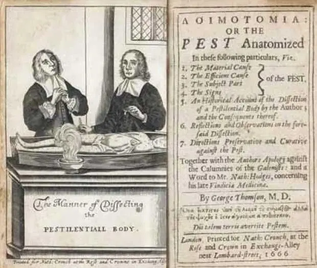 Лист из книги 1666 года доктор и помощник вскрывают жертву чумы Нам - фото 113