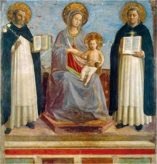 Мадонна с Младенцем Св Домиником и Св Фомой Аквинским фреска Италия 1430 - фото 156