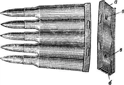 Рис 130 Обойма с пластинчатой пружиной германской винтовки обр 1893 г - фото 137