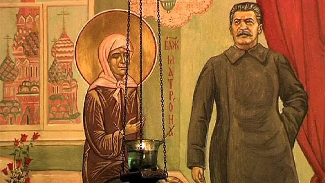 Фрагмент иконы изображающей св Матрону Московскую рядом с И В Сталиным - фото 16
