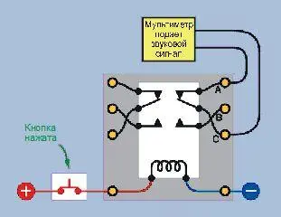 Рис 249 Расположение контактов внутри реле когда кнопка нажата и мультиметр - фото 123