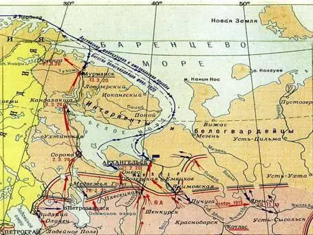 Карта боевых действий на cевере России Май 1918 г март 1919 г Карта - фото 1
