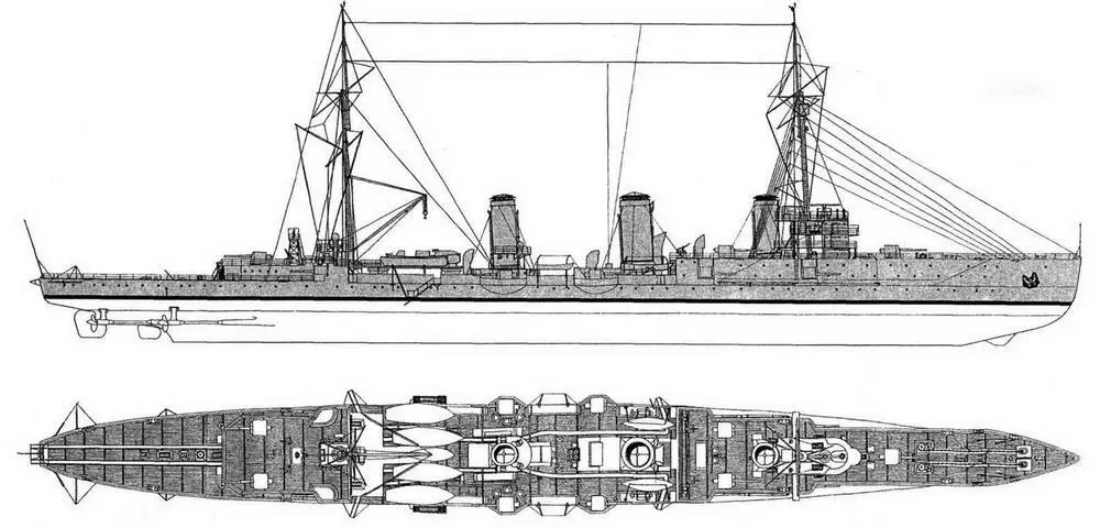 Схема наружного вида легкого крейсера типа Светлана постройки завода - фото 3