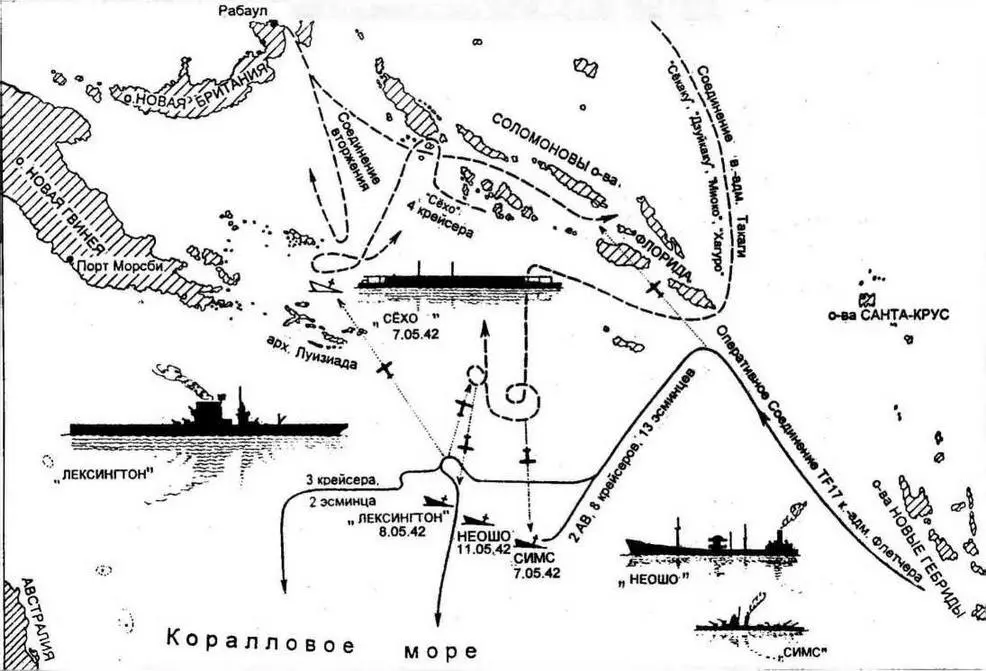 БОЙ В КОРАЛЛОВОМ МОРЕ 78 МАЯ 1942 ГОДА Эти два корабля погибли не даром Они - фото 14