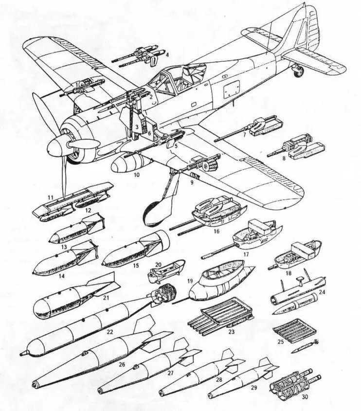Варианты вооружения FW190A8 1 пушка MMGFF с боекомплектом из 55 снарядов - фото 69