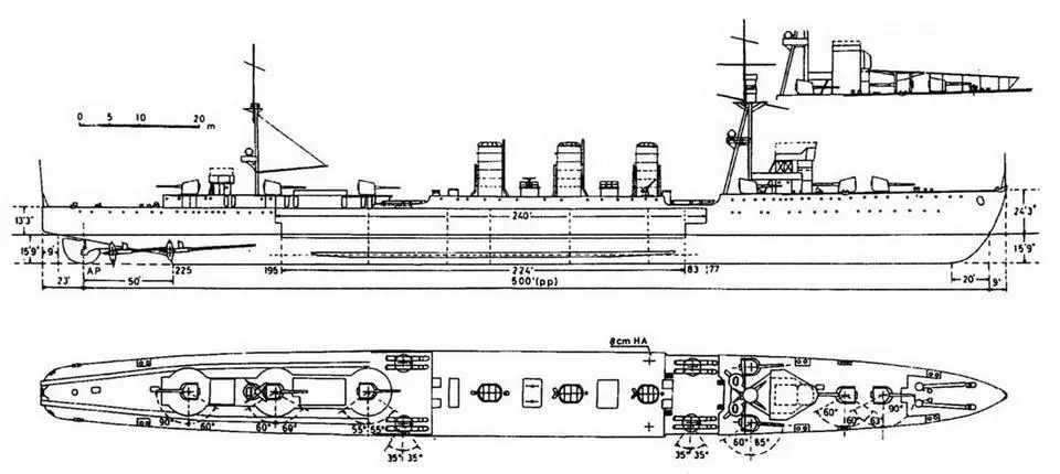 Легкие крейсера типа Кума 1920 г Наружный вид и вид сверху Фрагмент - фото 17