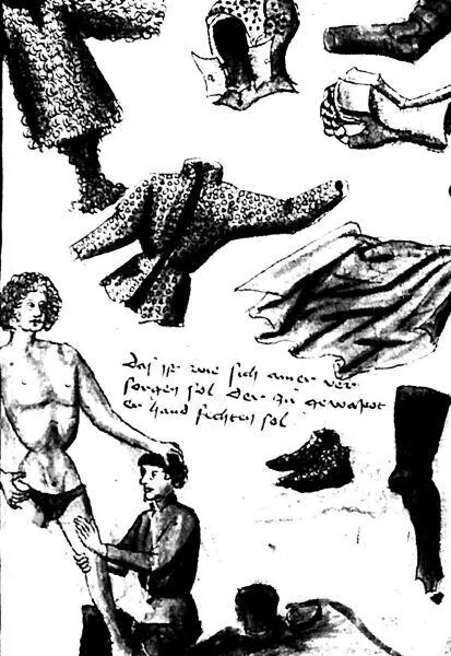 На этой иллюстрации из рукописи Talhoffer Fechtbuch MS 78A15 1450 г - фото 344