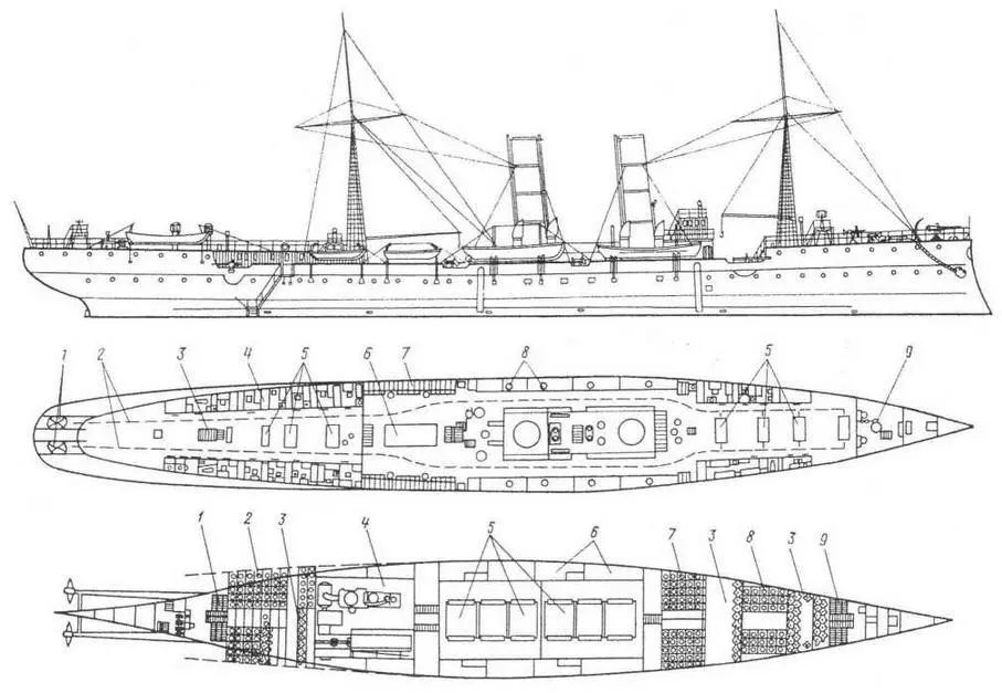 Минные транспорты типа Амур 1899 г Наружный вид и планы жилой палубы и - фото 20