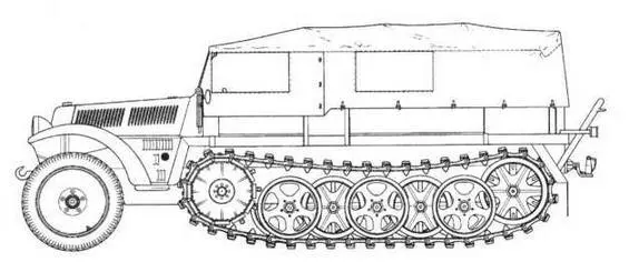 SdKfz10 Полугусеничный тягач SdKfz11 со 105мм полевой гаубицей le FH18 - фото 3