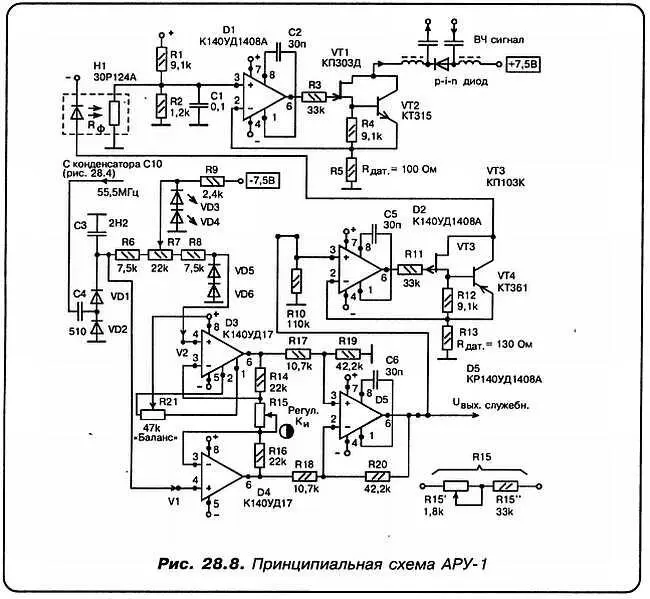 Ж Принципиальная электрическая схема цепи АРУ1 На рис 288 представлена - фото 158