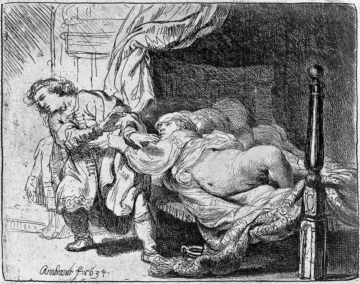 Рембрандт ван Рейн Иосиф и жена Потифара 1634 Офорт Коллекция Харви Д - фото 189