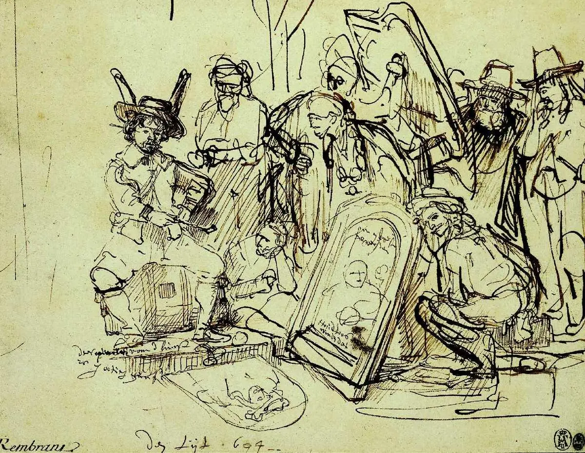 Рембрандт ван Рейн Сатира на художественных критиков 1644 Бумага перо - фото 259