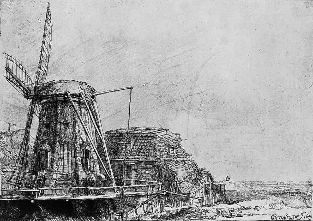 Рембрандт ван Рейн Ветряная мельница 1641 Офорт Библиотека и музей Пирпонта - фото 278