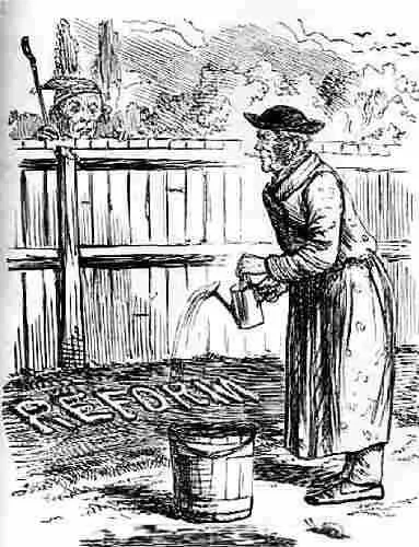 Карикатура из Панча за 1857 год Лорд Палмерстон поливает грядку Реформа - фото 9