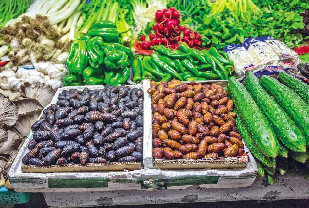 Овощи и жареные насекомые на рынке в Хэйхэ А еще россияне могут свободно - фото 32